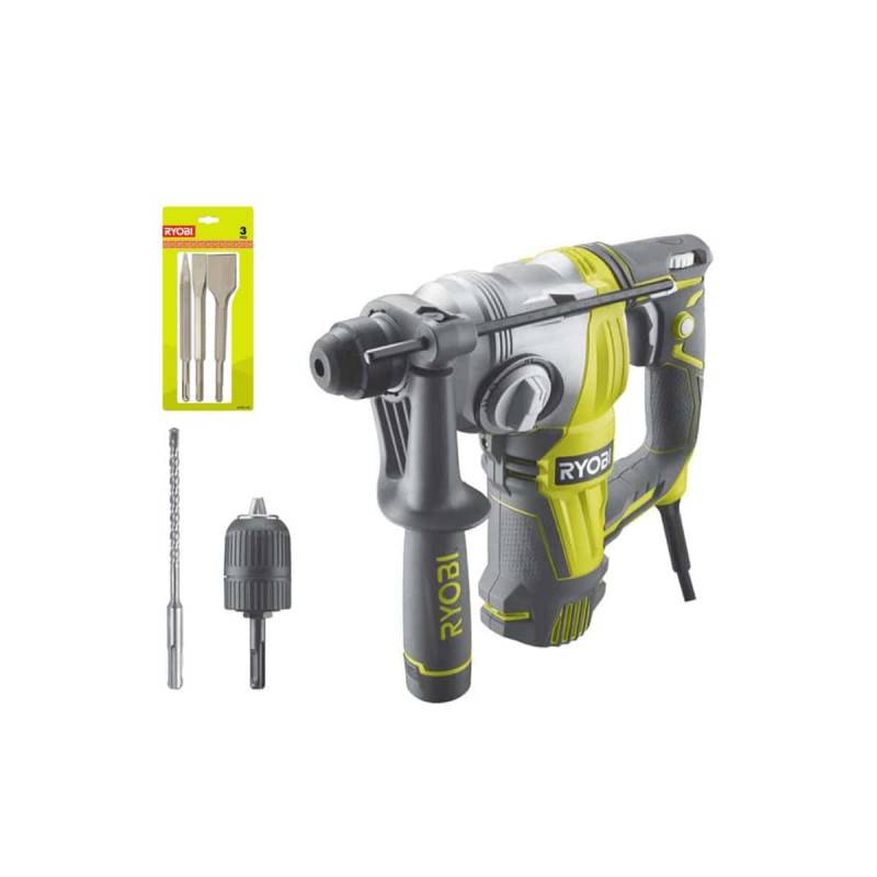 Ryobi - Pack Perforateur Burineur RYOBI SDSPLUS 800W - 4 modes - RSDS800-KC - Kit 3 burins SDS+ RIOBY 1 pointe - 1 plat - 1 bêche - RAKSPC03