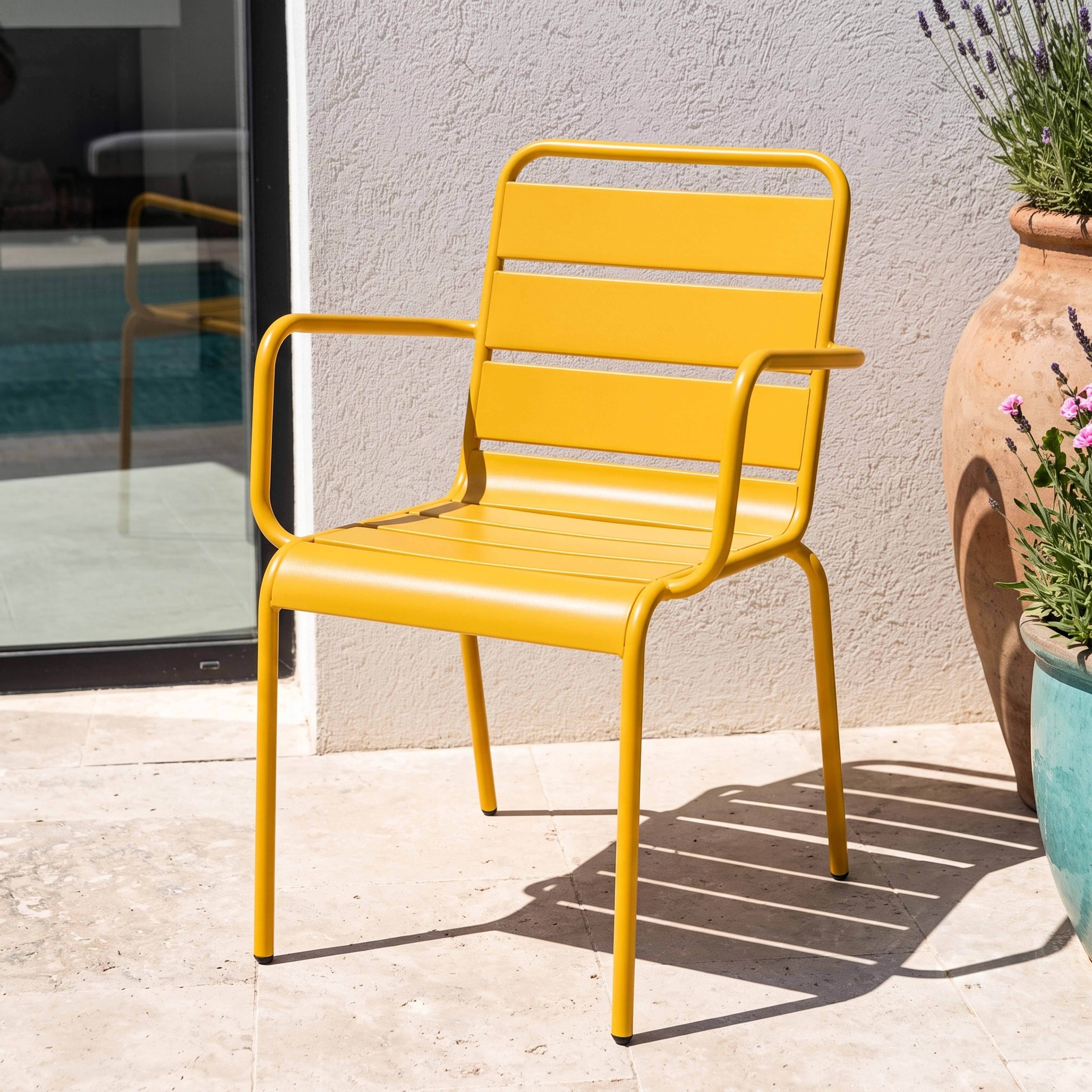 Oviala - Fauteuil de jardin en métal jaune Palavas - Oviala - Image 2