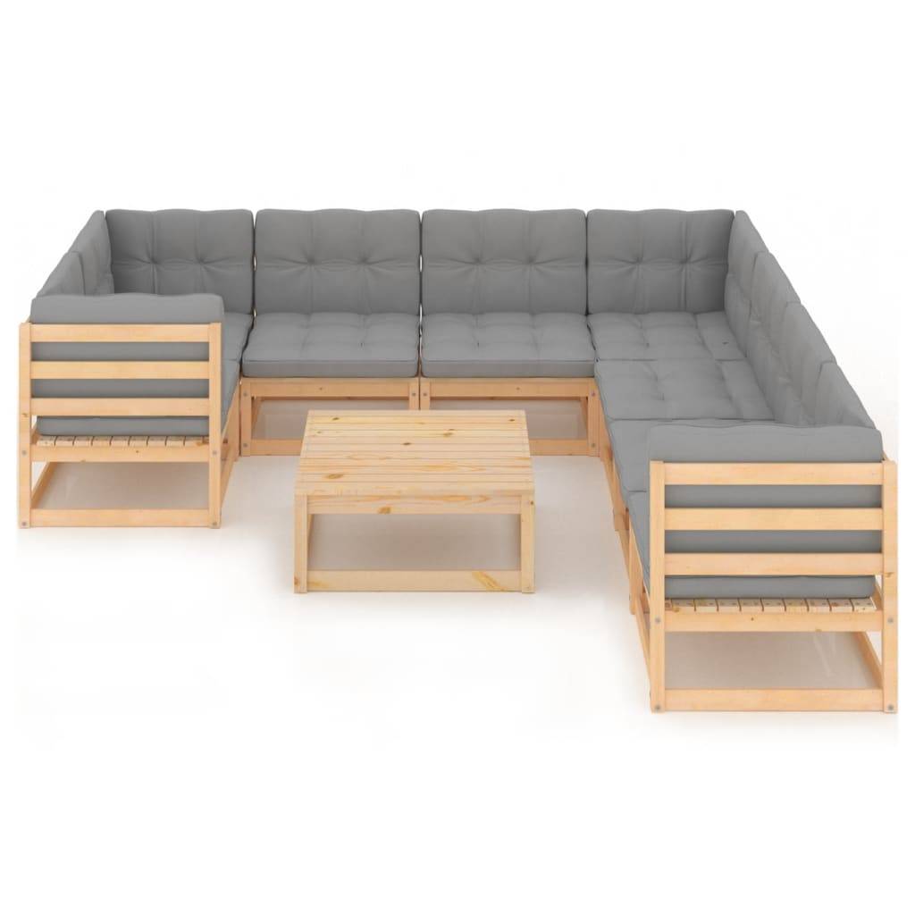 Helloshop26 - Salon de jardin meuble d'extérieur ensemble de mobilier 9 pièces avec coussins bois de pin massif - Image 2