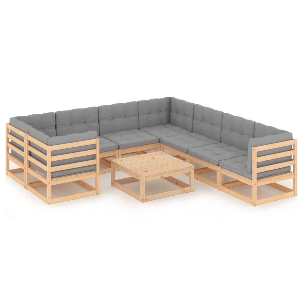 Helloshop26 - Salon de jardin meuble d'extérieur ensemble de mobilier 9 pièces avec coussins bois de pin massif - Image 1