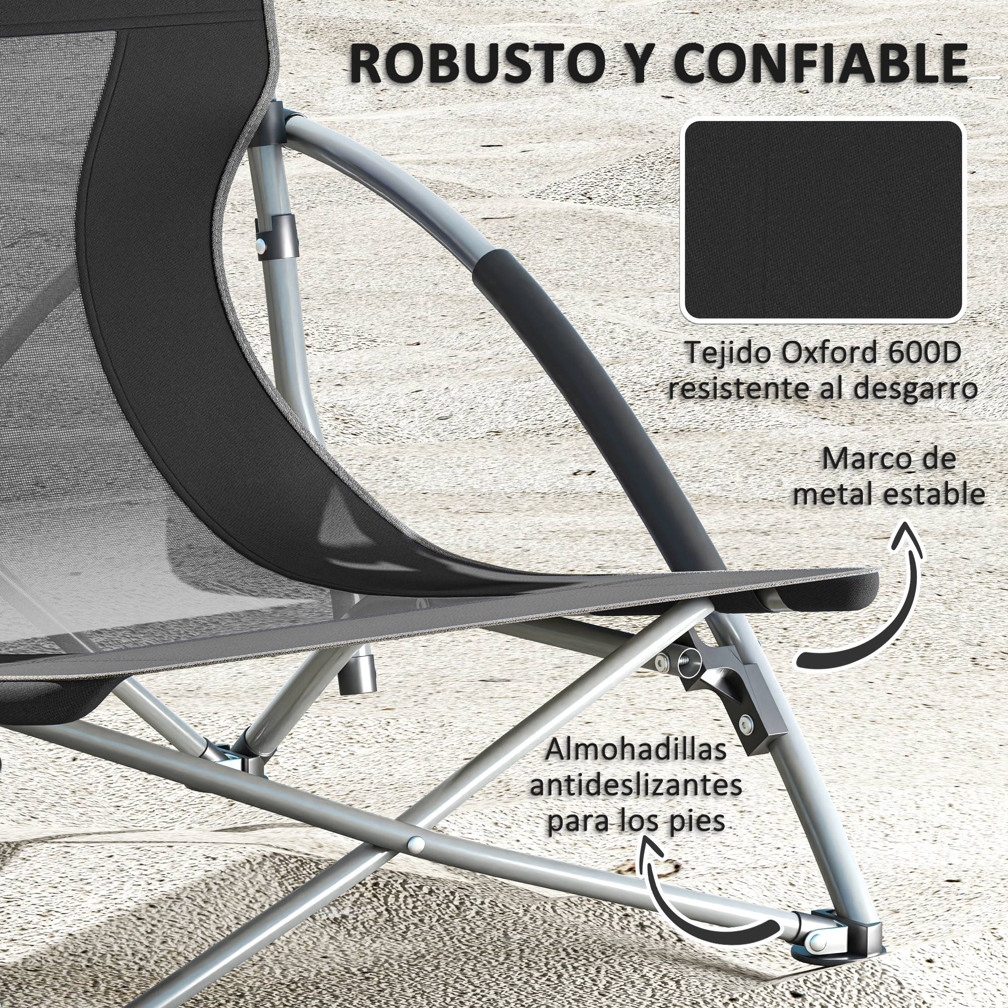 Lot de 2 chaises de plage pliantes et légères avec dossier en maille, accoudoirs et sac de rangement, 58 x 55 x 62 cm, noires - Image 9