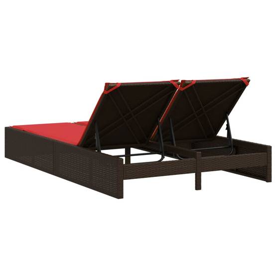 Chaise longue double avec coussins marron résine tressée 123 x 200 x 28/46/61/72 cm, Poids :27.8kg - PANGIVO - Image 5