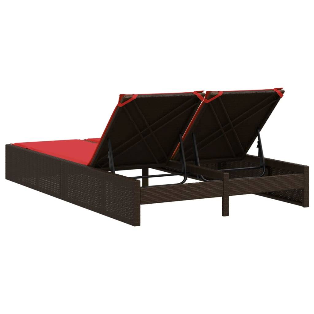 Chaise longue double avec coussins marron résine tressée 123 x 200 x 28/46/61/72 cm, Poids :27.8kg - PANGIVO - Image 5