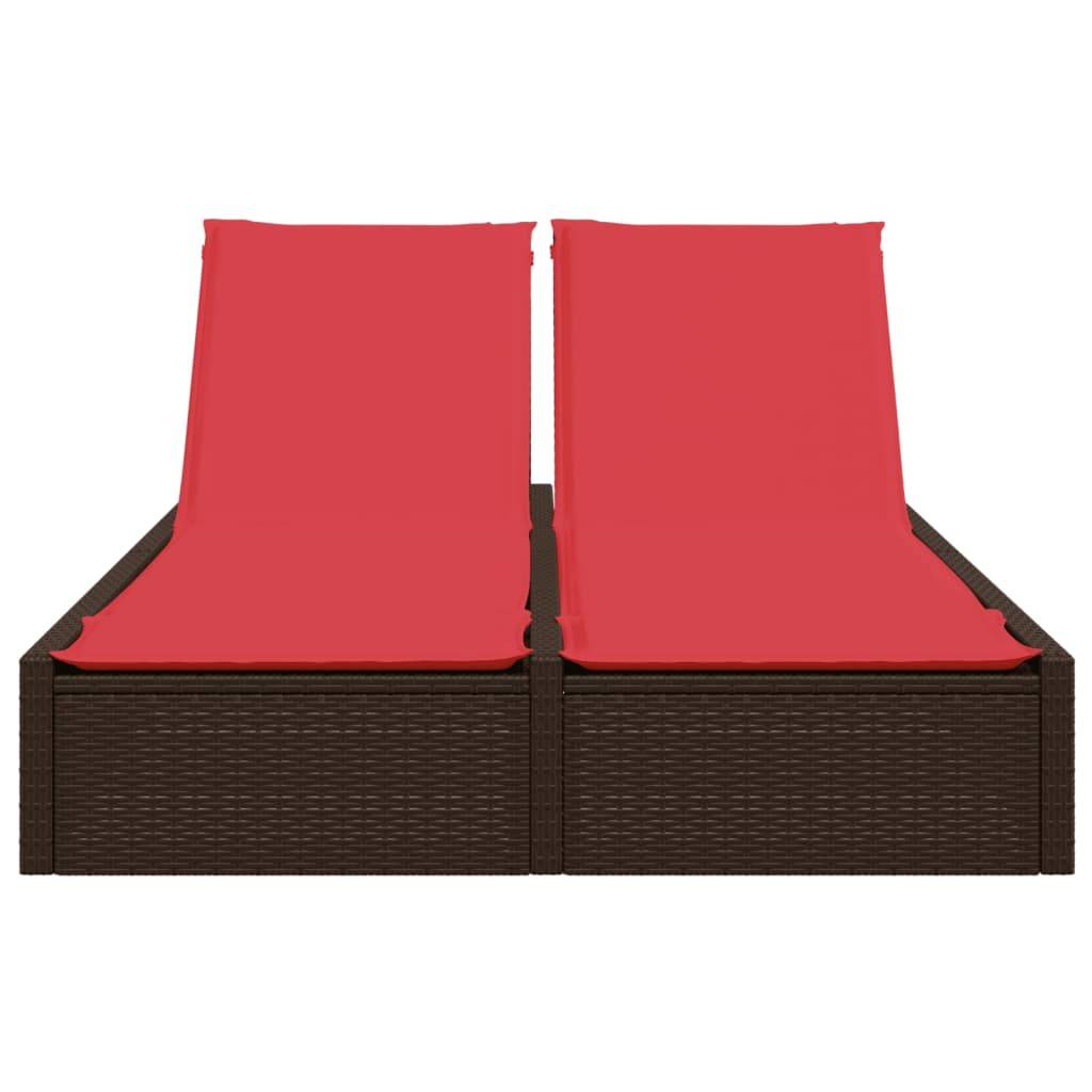 Chaise longue double avec coussins marron résine tressée 123 x 200 x 28/46/61/72 cm, Poids :27.8kg - PANGIVO - Image 3