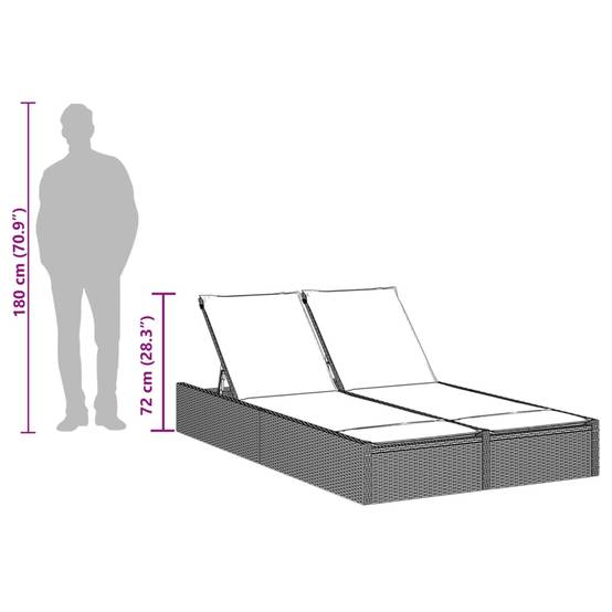 Chaise longue double avec coussins marron résine tressée 123 x 200 x 28/46/61/72 cm, Poids :27.8kg - PANGIVO - Image 9