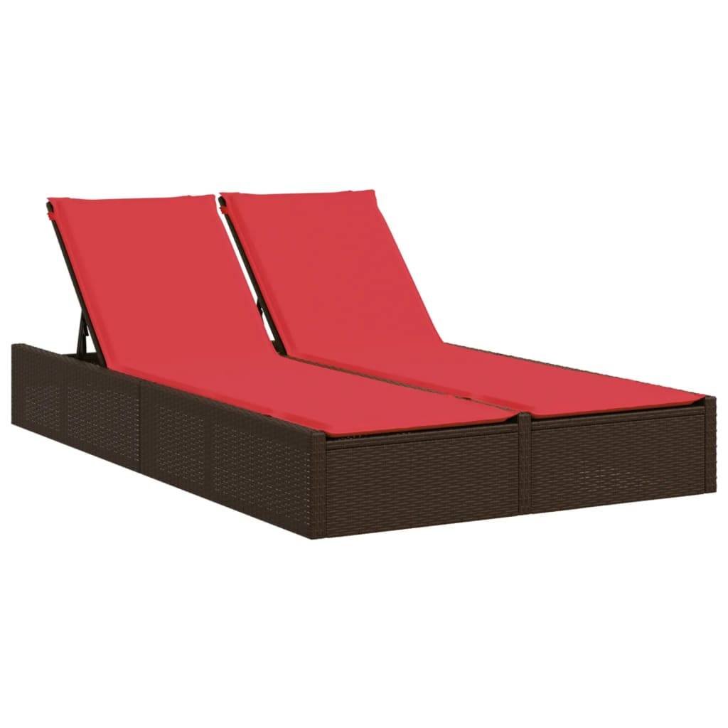 Chaise longue double avec coussins marron résine tressée 123 x 200 x 28/46/61/72 cm, Poids :27.8kg - PANGIVO - Image 2
