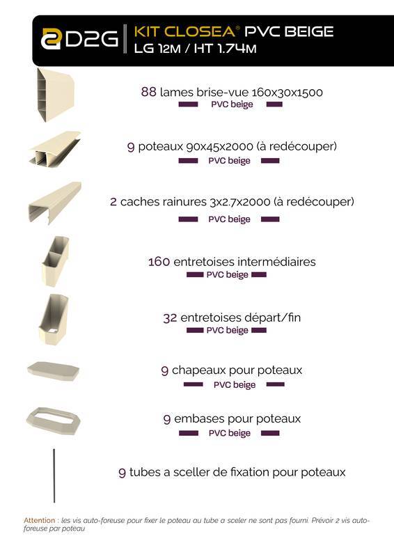 Closea - Kit cloture - Lame 16cm   - PVC Beige - LG: 12m x H: 1m74 Closea - Image 4