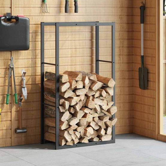 Range-bûches intérieur acier noir pour cheminée stockage bois de chauffage 110x30x61 cm - ComfortXL Outdoor Living - Image 3