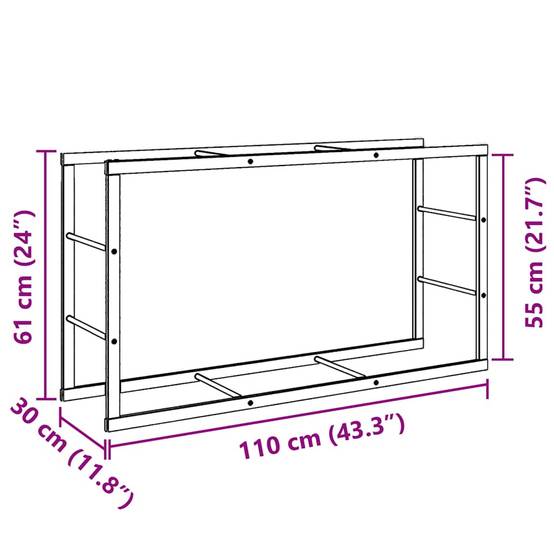Range-bûches intérieur acier noir pour cheminée stockage bois de chauffage 110x30x61 cm - ComfortXL Outdoor Living - Image 9