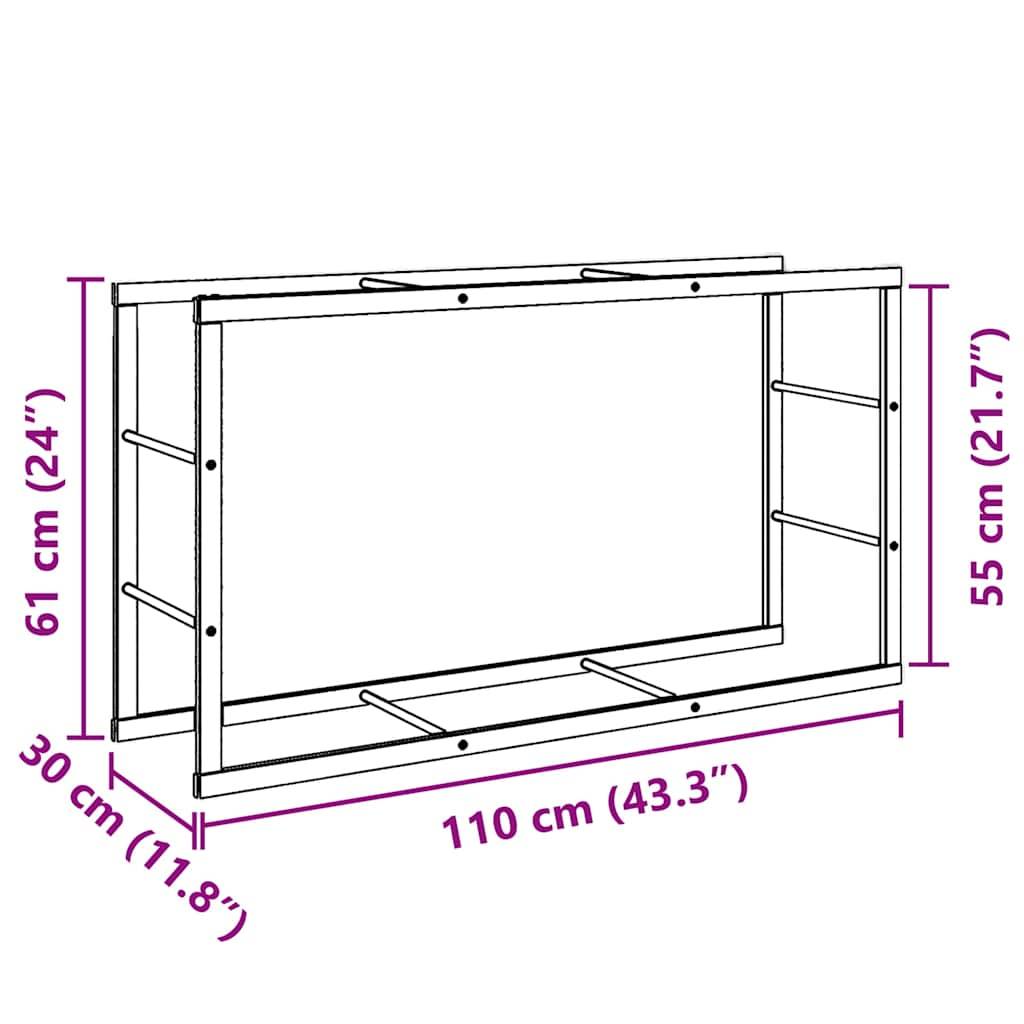 Range-bûches intérieur acier noir pour cheminée stockage bois de chauffage 110x30x61 cm - ComfortXL Outdoor Living - Image 9
