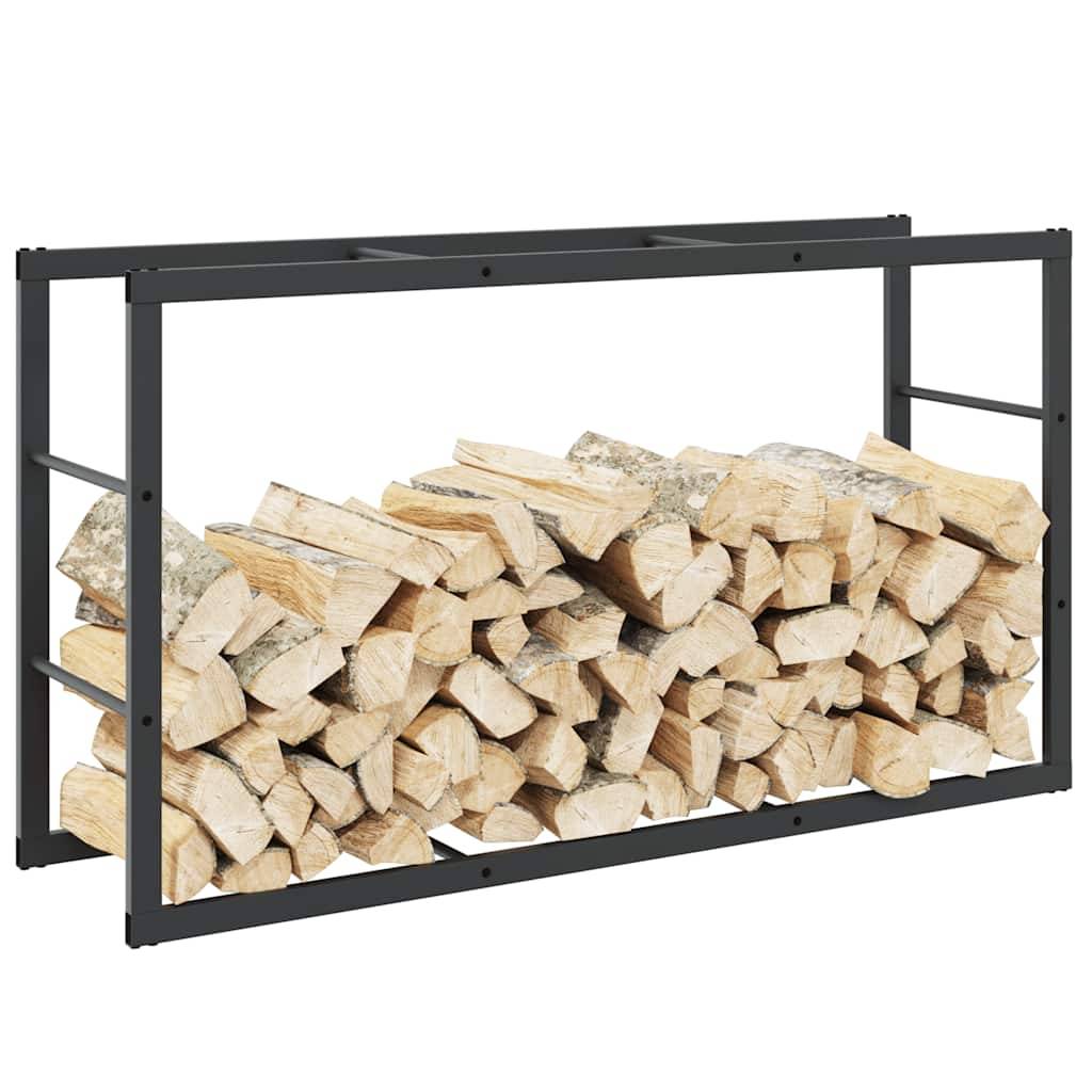 Range-bûches intérieur acier noir pour cheminée stockage bois de chauffage 110x30x61 cm - ComfortXL Outdoor Living - Image 1