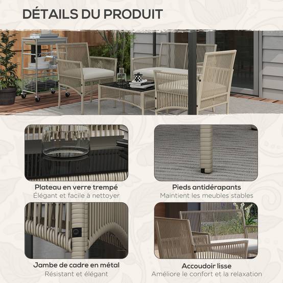 Ensemble salon de jardin 4 pièces | Mobilier de jardin Kaki Résine tressée 100x56x80 cm - Image 7