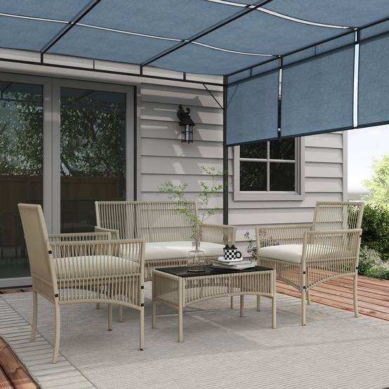 Ensemble salon de jardin 4 pièces | Mobilier de jardin Kaki Résine tressée 100x56x80 cm - Image 1