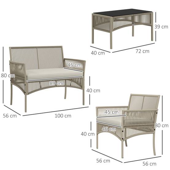 Ensemble salon de jardin 4 pièces | Mobilier de jardin Kaki Résine tressée 100x56x80 cm - Image 4