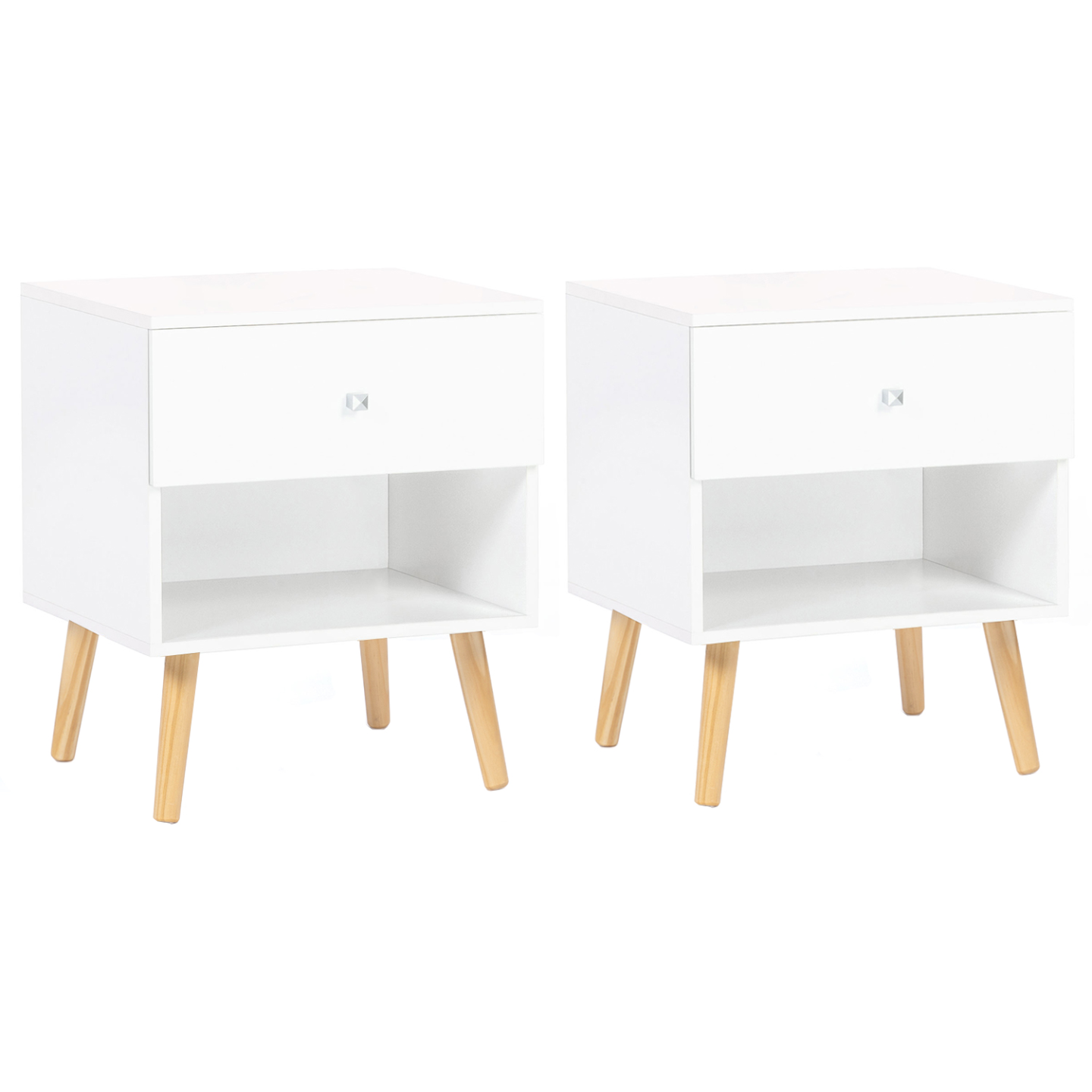Lot de 2 tables de chevet EMMIE scandinaves 1 tiroir avec niche blanc - Image 2