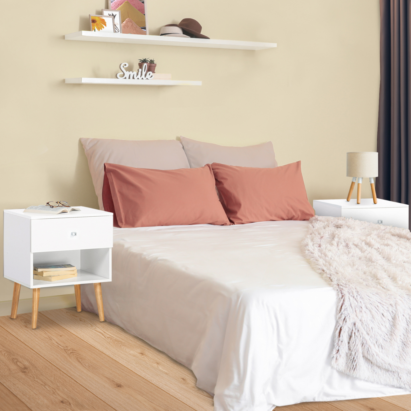 Lot de 2 tables de chevet EMMIE scandinaves 1 tiroir avec niche blanc - Image 7