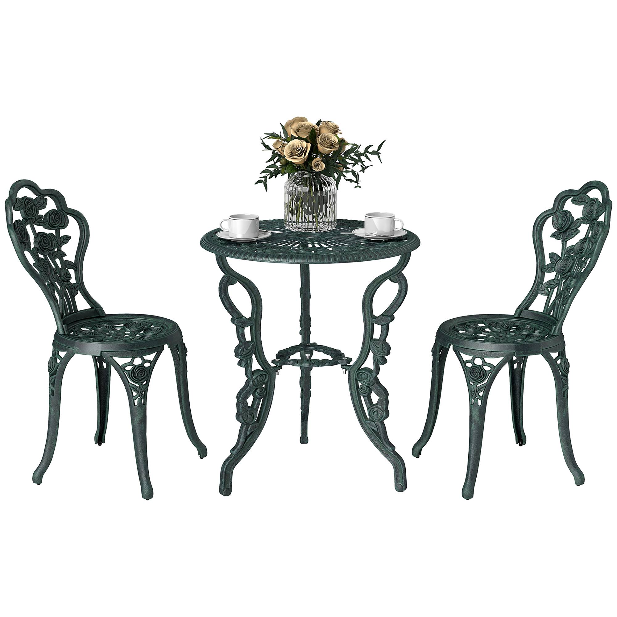 ComfortXL - Salon de jardin bistrot aluminium moulé vert antique 2 personnes avec parasol - ComfortXL Outdoor Living - Image 2