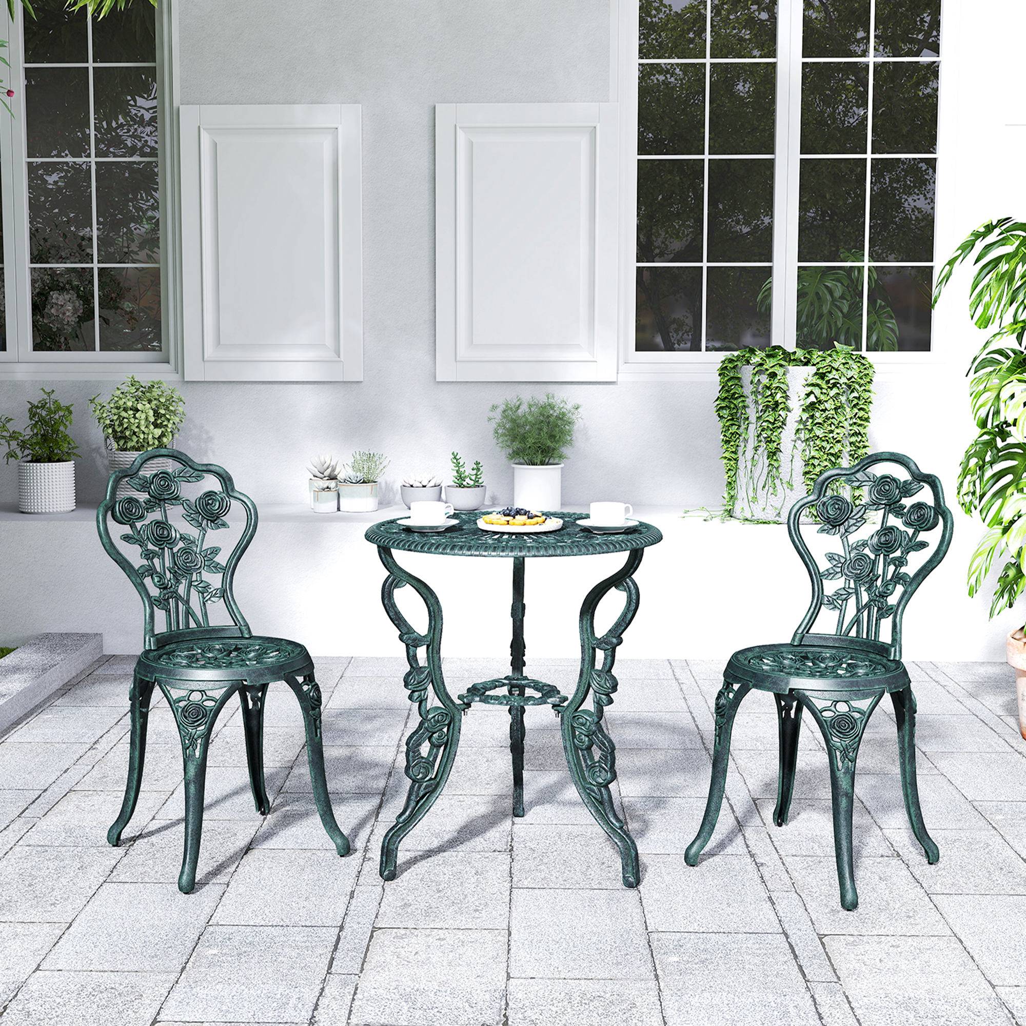 ComfortXL - Salon de jardin bistrot aluminium moulé vert antique 2 personnes avec parasol - ComfortXL Outdoor Living - Image 9