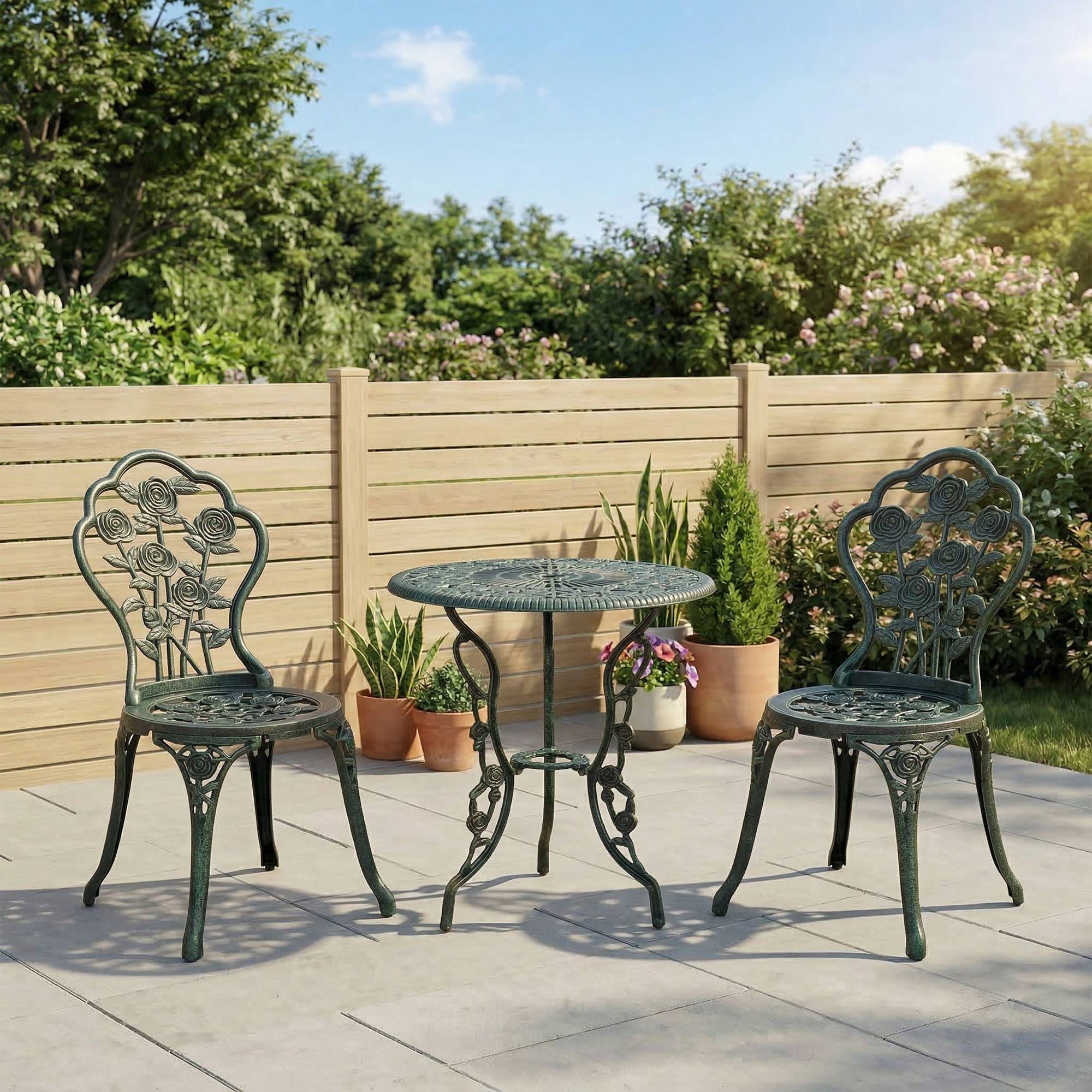 ComfortXL - Salon de jardin bistrot aluminium moulé vert antique 2 personnes avec parasol - ComfortXL Outdoor Living - Image 3