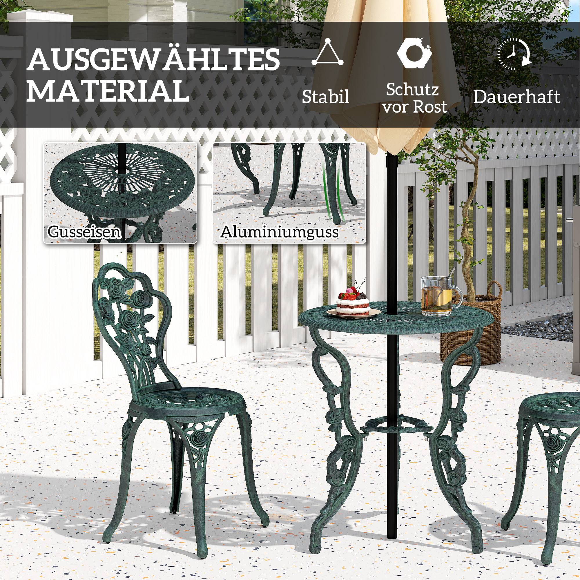 ComfortXL - Salon de jardin bistrot aluminium moulé vert antique 2 personnes avec parasol - ComfortXL Outdoor Living - Image 8