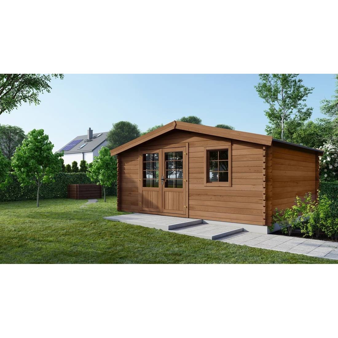 Altanka - Abri de jardin en bois - 12m2 - 4x3m - Traité - Ep. 28mm - Couleur: marron - DOM595 - ALTANKA - Image 1