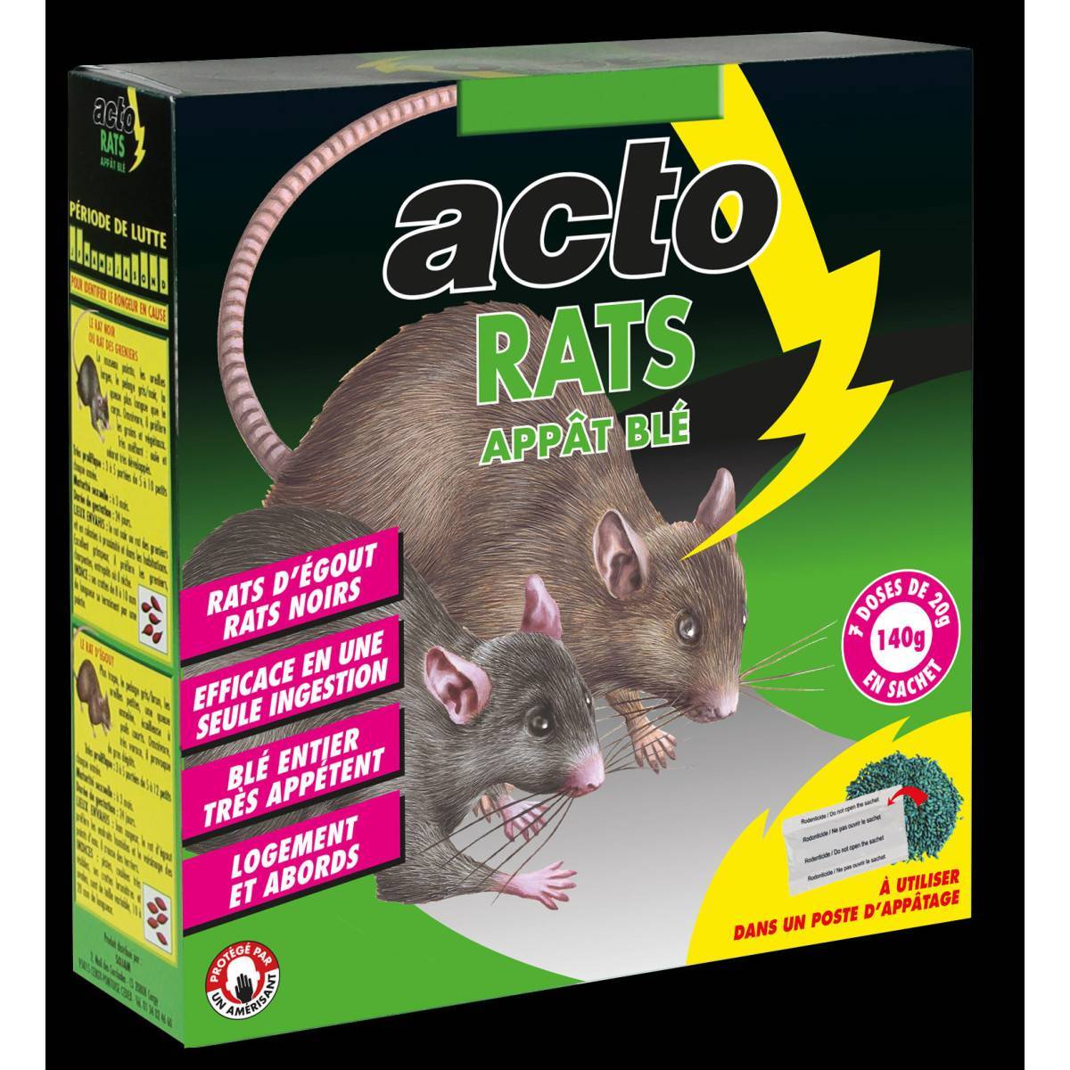 Acto - ACTO RATS Appât blé - 7 x 20 grs -  Solution efficace contre rats noirs et rats d'égout. - Image 1
