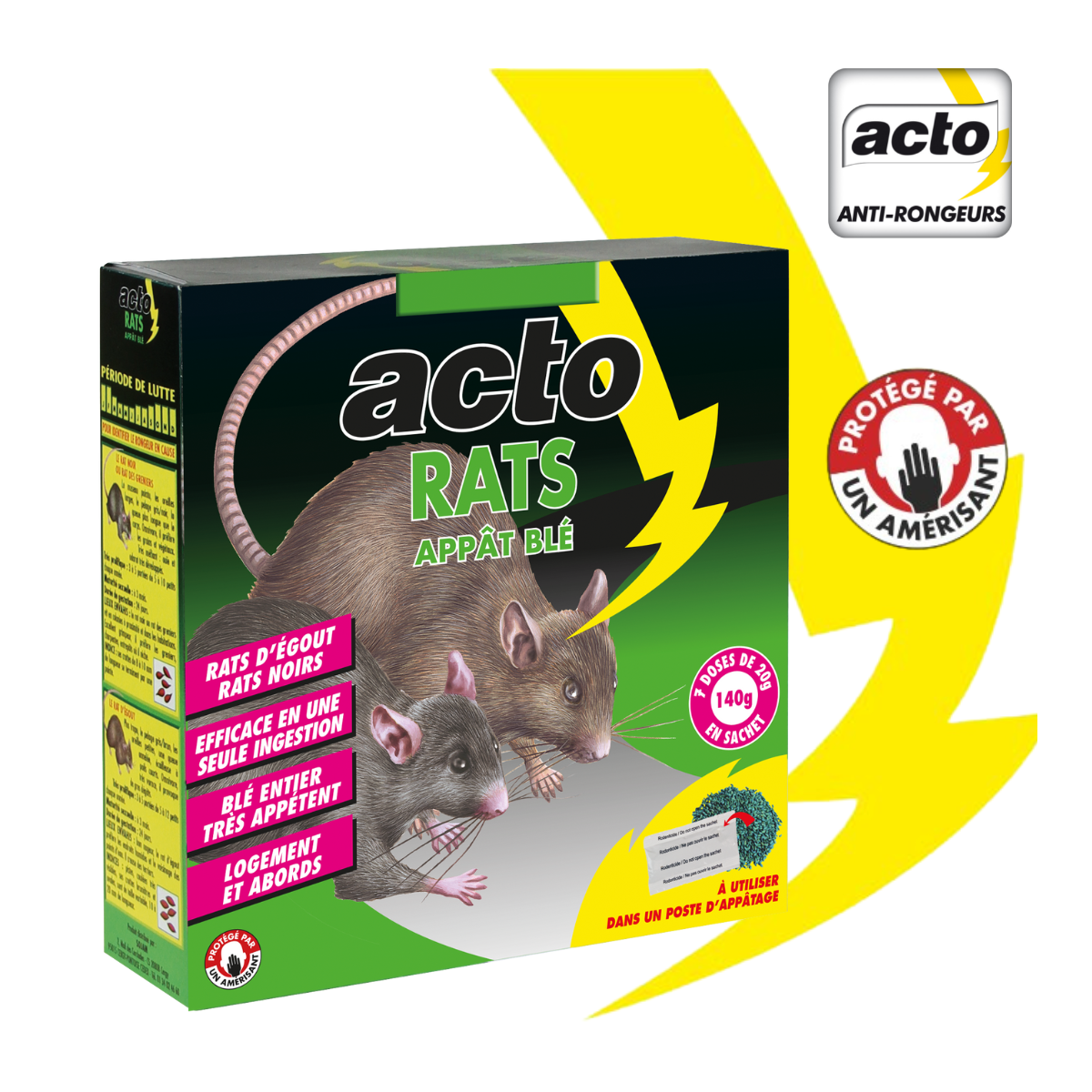 Acto - ACTO RATS Appât blé - 7 x 20 grs - Solution efficace contre rats noirs et rats d'égout. - Image 3