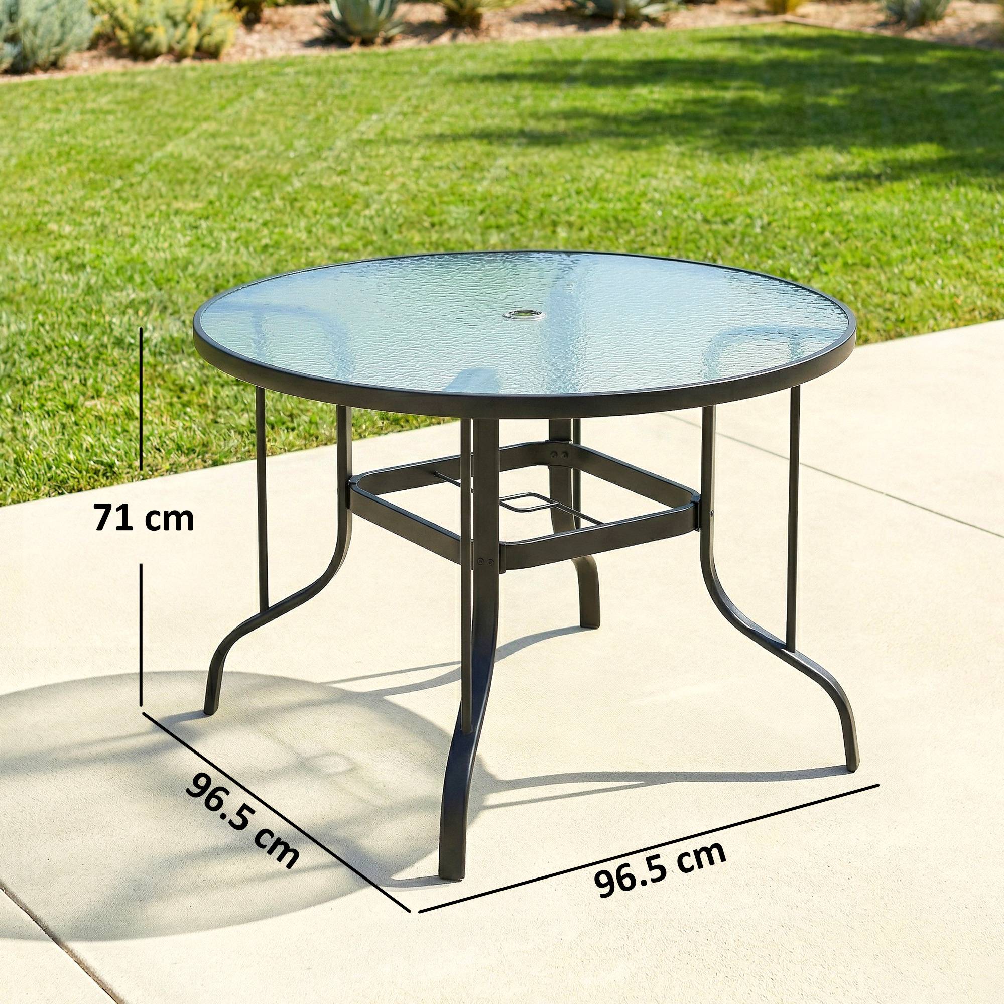 ComfortXL - Table de Jardin Ronde Métal Verre Repas Extérieur Trou Parasol Ø96.5cm Noir - ComfortXL Outdoor Living - Image 5