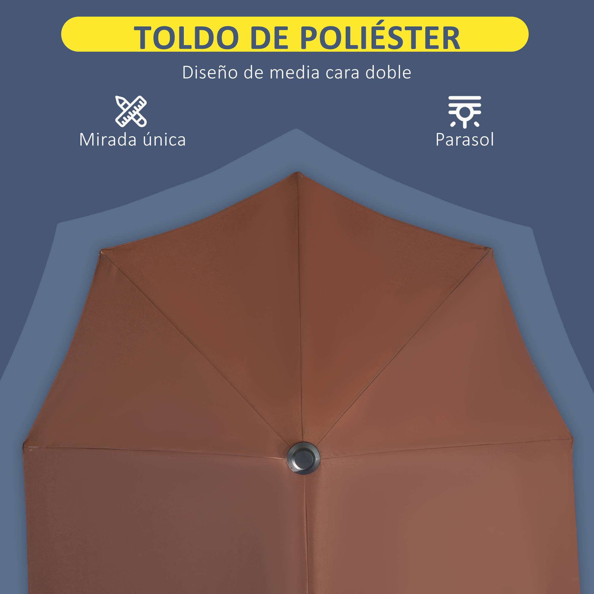 Parasol de terrasse 200 x 190 x 240 cm avec manivelle, mât en acier et base en croix anti-UV pour terrasse ou balcon, couleur café - Image 9