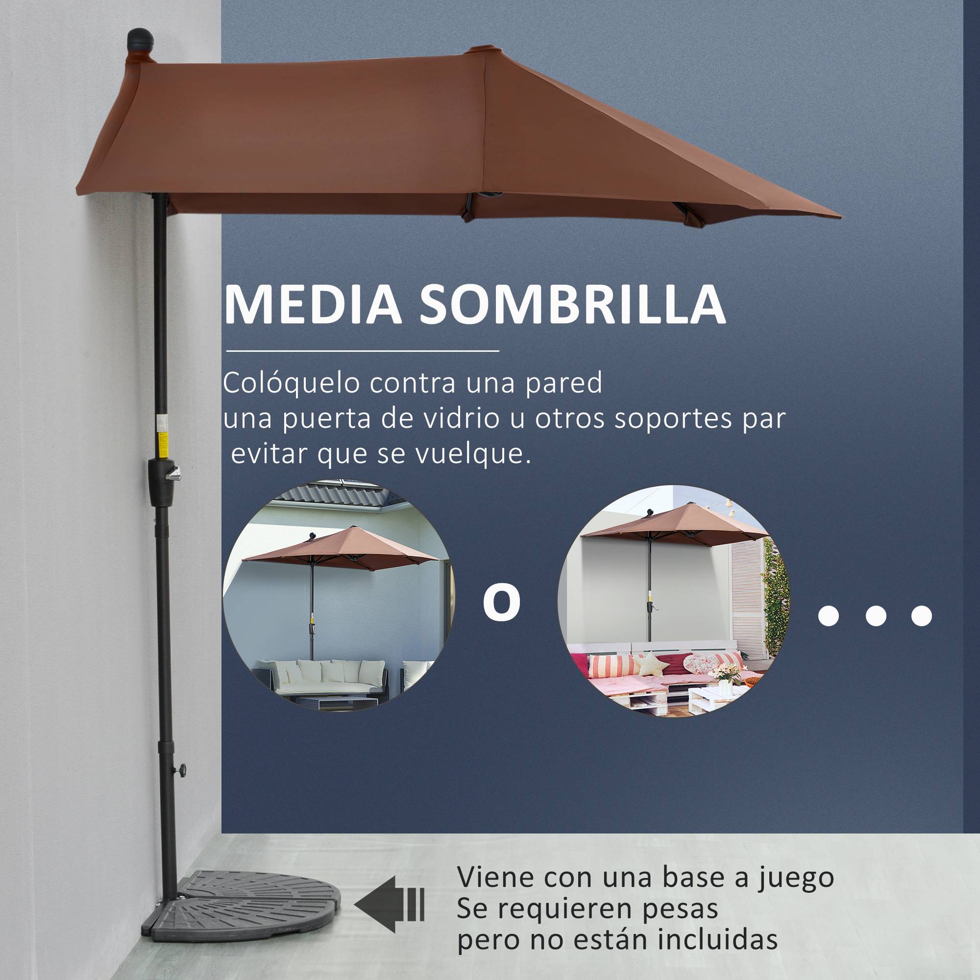 Parasol de terrasse 200 x 190 x 240 cm avec manivelle, mât en acier et base en croix anti-UV pour terrasse ou balcon, couleur café - Image 6