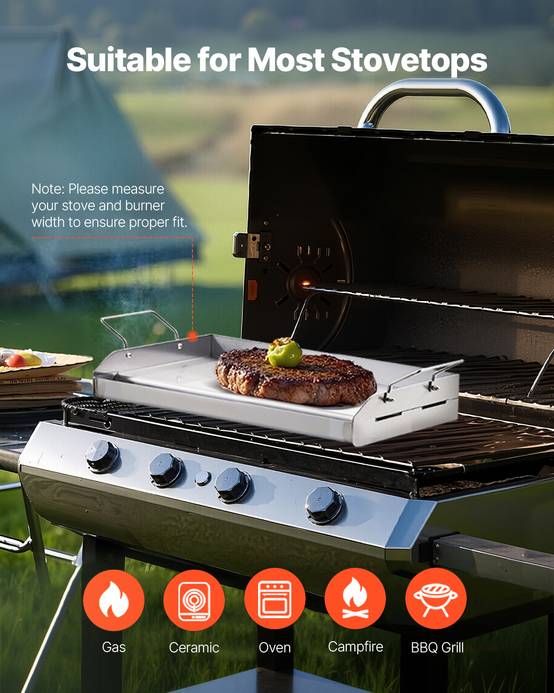 VEVOR Plaque de cuisson acier inox poêle à barbecue à dessus plat 425 x 270 mm - Image 6