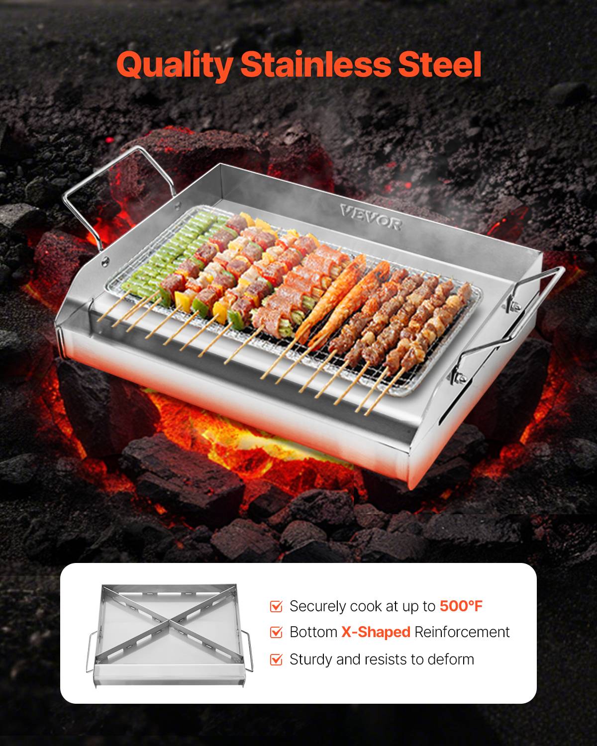 VEVOR Plaque de cuisson acier inox poêle à barbecue à dessus plat 425 x 270 mm - Image 2