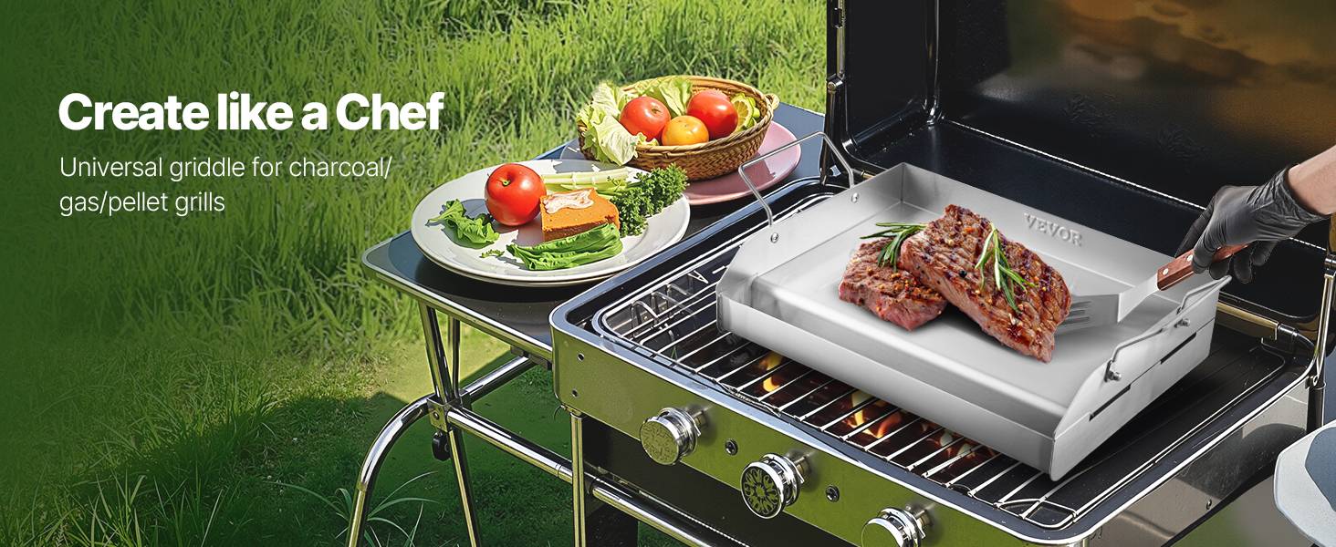 VEVOR Plaque de cuisson acier inox poêle à barbecue à dessus plat 425 x 270 mm - Image 9