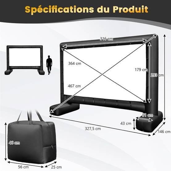 GYUEM Écran de projection gonflable d'extérieur avec corde, souffleur, piquets de tente, portable, idéal pour l'extérieur et l'intérieur, les fêtes, la piscine, regarder des films GYUEM Écran de projection gonflable d'extérieur avec corde, souffleur, piquets de tente, portable, idéal pour l'extérieur et l'intérieur, les fêtes, la piscine, regarder des films