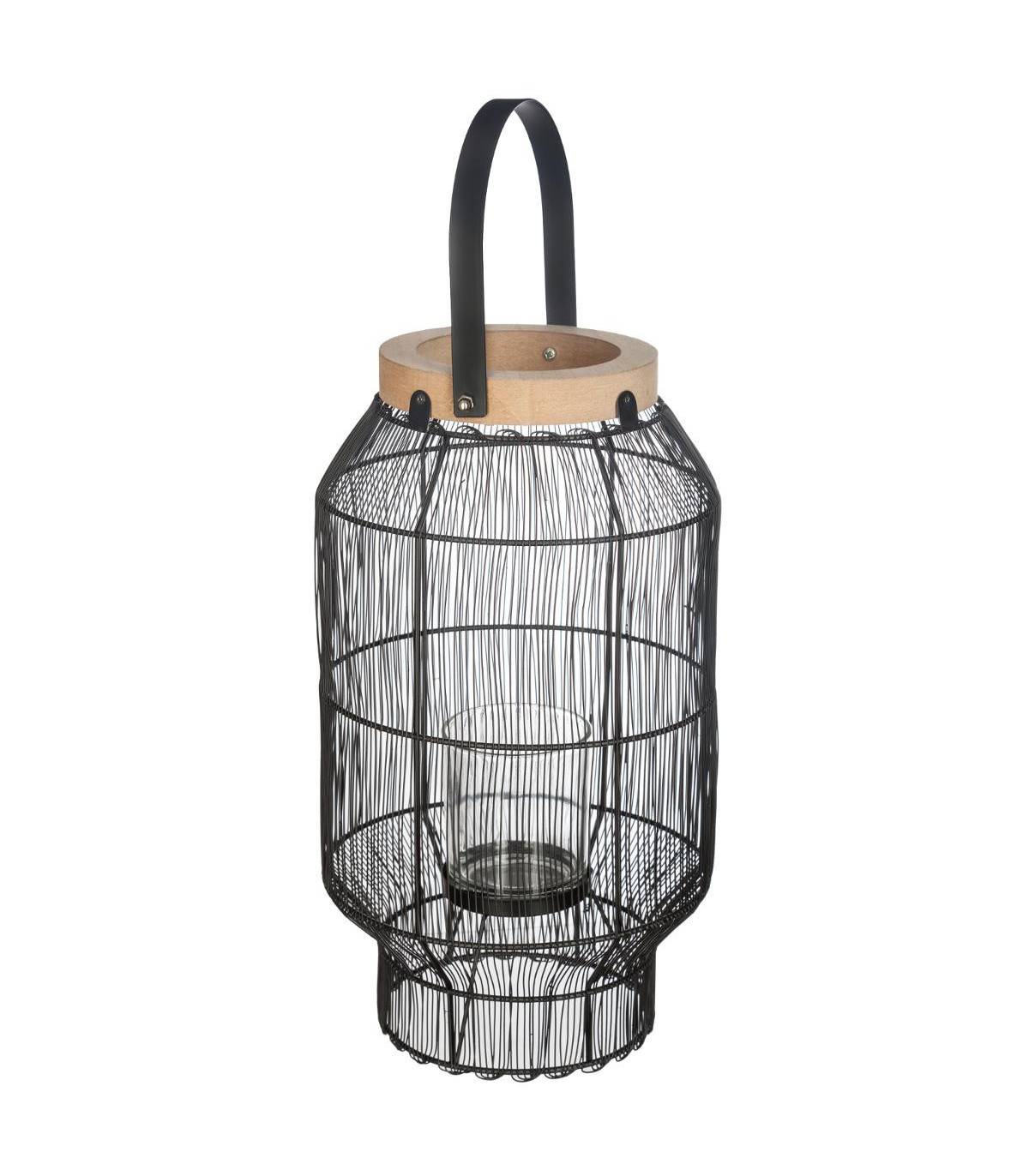 Atmosphera - Lanterne Photophore en Métal filaire Noir Bougeoir en verre D 18 x H 32 cm - Image 1
