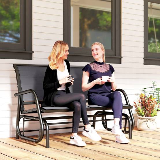 Banc à bascule 2 places métal jardin terrasse assise respirante 120x70x85cm gris - ComfortXL Outdoor Living - Image 4
