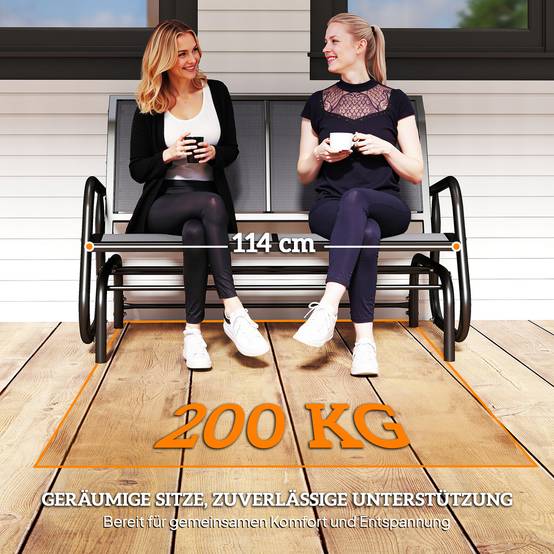 Banc à bascule 2 places métal jardin terrasse assise respirante 120x70x85cm gris - ComfortXL Outdoor Living - Image 9