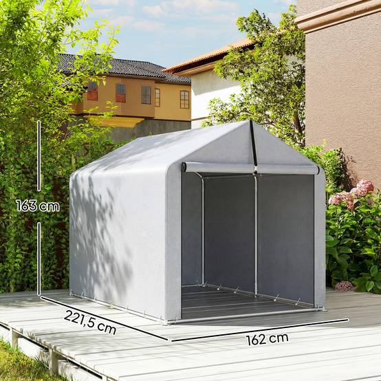Abri de jardin extérieur pour outils et vélos, avec structure en acier galvanisé et porte enroulable, gris - Image 5