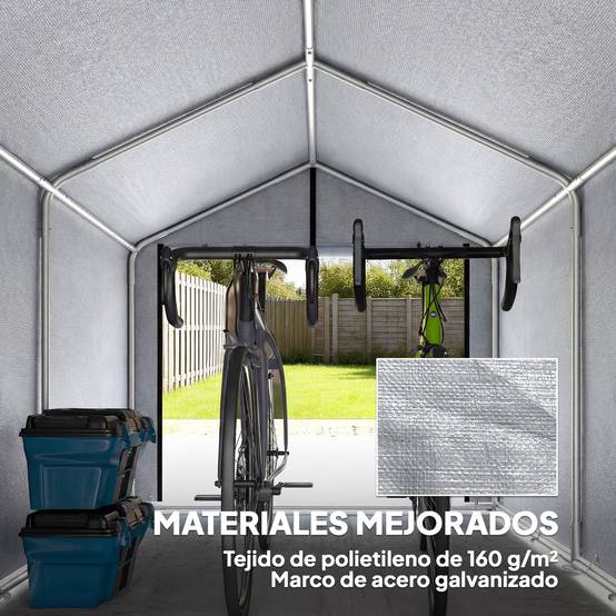 Abri de jardin extérieur pour outils et vélos, avec structure en acier galvanisé et porte enroulable, gris - Image 6