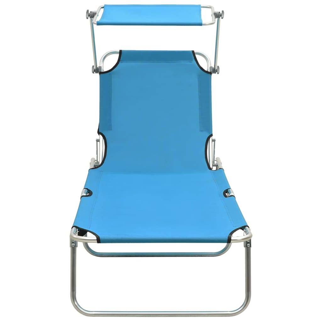 Helloshop26 - Transat chaise longue bain de soleil lit de jardin terrasse meuble d'extérieur pliable avec auvent bleu aluminium - Image 3