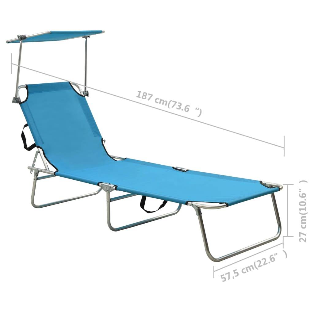 Helloshop26 - Transat chaise longue bain de soleil lit de jardin terrasse meuble d'extérieur pliable avec auvent bleu aluminium - Image 8