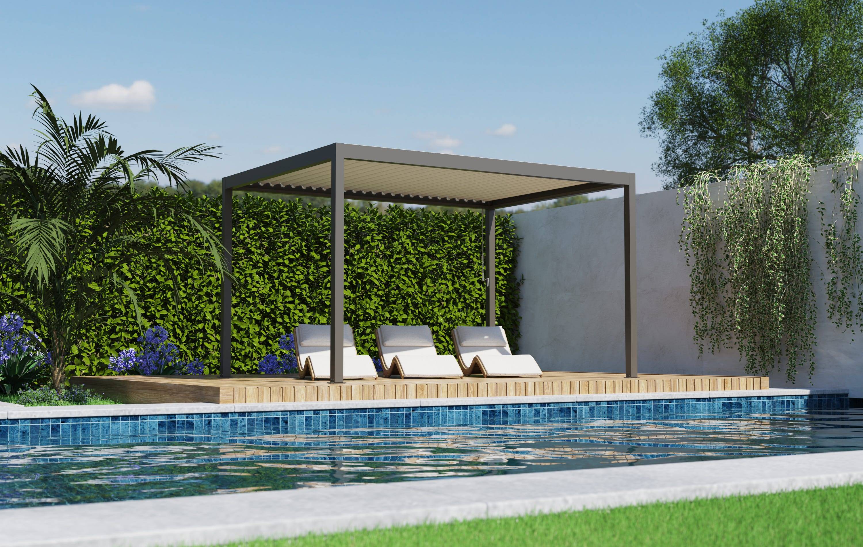 Pergola Bioclimatique Aluminium Autoportante Gris 4x3 Manuelle S ORIAL France - Image 1