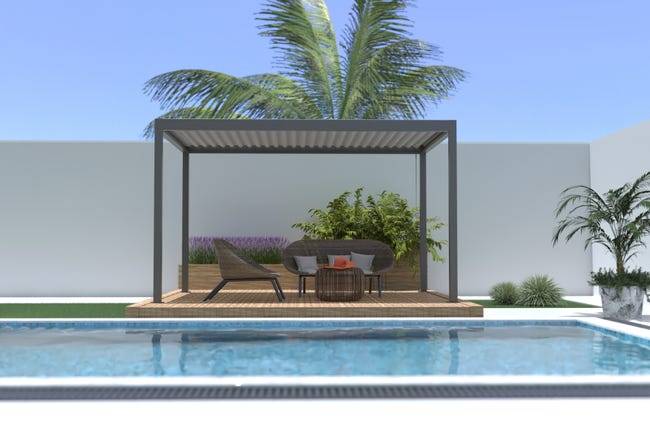 Pergola Bioclimatique Aluminium Autoportante Gris 4x3 Manuelle S ORIAL France - Image 4