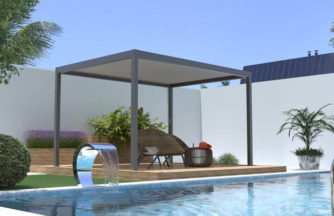 Pergola Bioclimatique Aluminium Autoportante Gris 4x3 Manuelle S ORIAL France - Image 2
