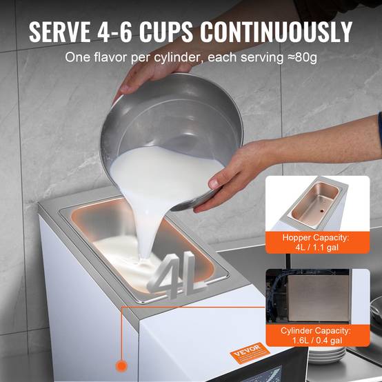 VEVOR Machine à crème glacée 10 L/h 900W, 1 saveur, trémie 4L, pré-refroidissement, auto-nettoyage. - Image 3