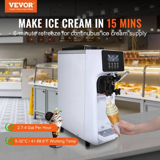 VEVOR Machine à crème glacée 10 L/h 900W, 1 saveur, trémie 4L, pré-refroidissement, auto-nettoyage. - Image 2