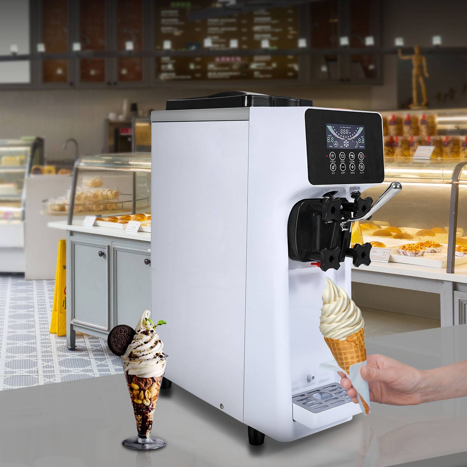 VEVOR Machine à crème glacée 10 L/h 900W, 1 saveur, trémie 4L, pré-refroidissement, auto-nettoyage. - Image 8