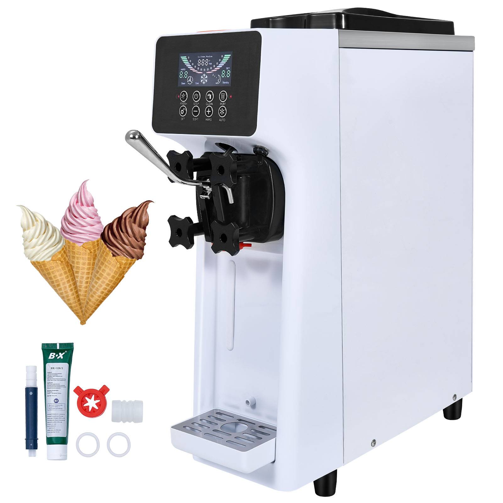 VEVOR Machine à crème glacée 10 L/h 900W, 1 saveur, trémie 4L, pré-refroidissement, auto-nettoyage. - Image 1