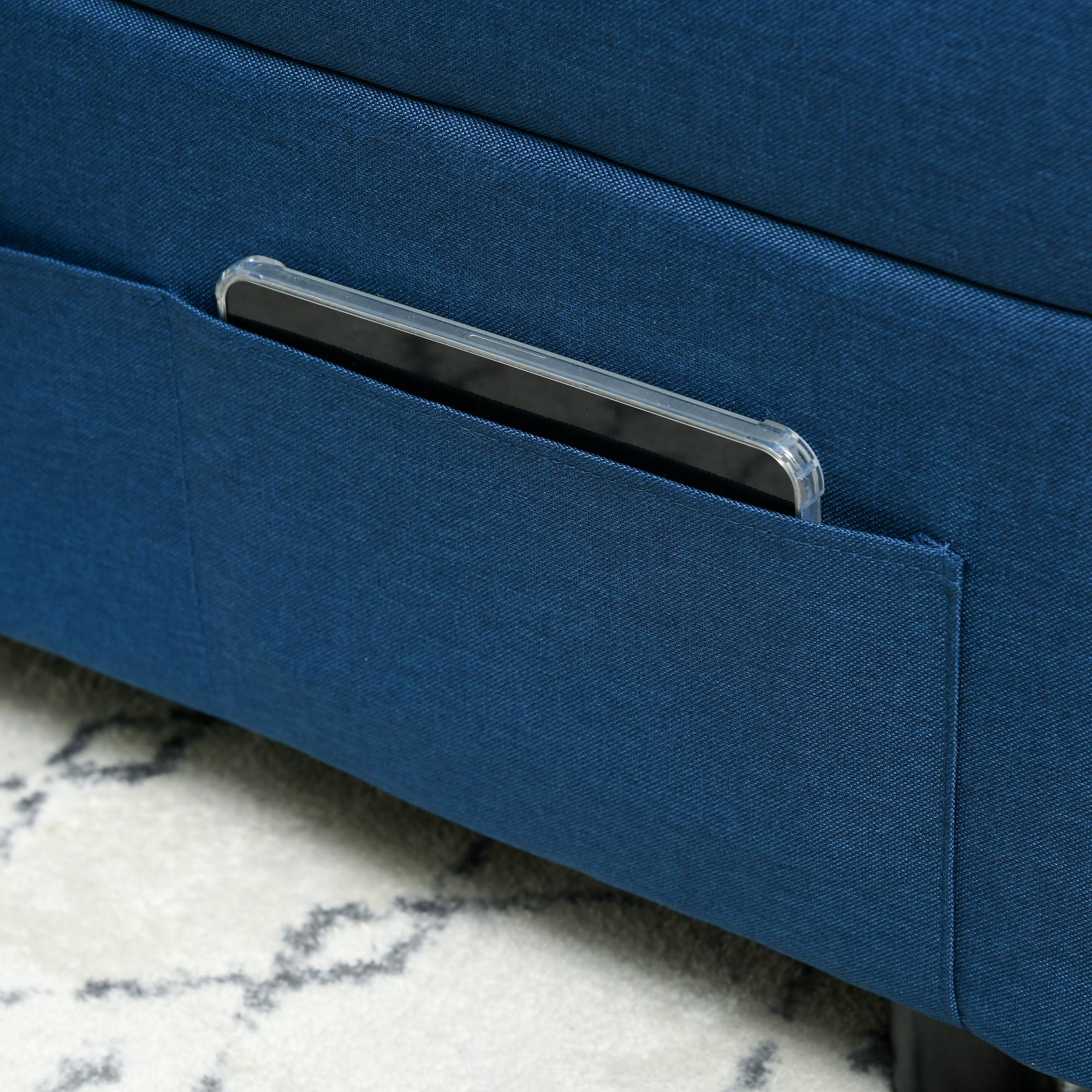 Fauteuil pliant 3 en 1 avec poche latérale, lit d'appoint avec oreiller, dossier réglable, fauteuil de lit à roulettes, bleu - Image 10