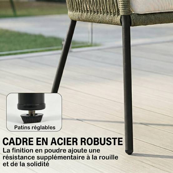 ComfortXL - Salon de Jardin 4 Places Corde Tressée Extérieur Canapé Table Verre Ovale Crème - ComfortXL Outdoor Living - Image 10